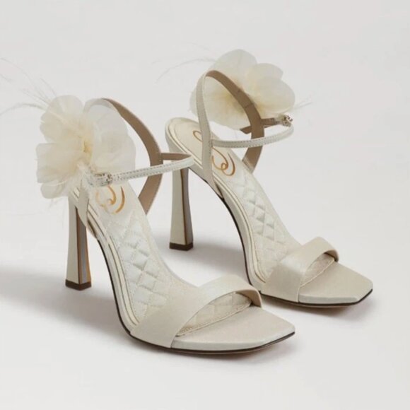 Sam Edelman Shoes Womens Size 7.5 Ivory Leana Pearl Silk Floral Heels - Picture 1 of 12